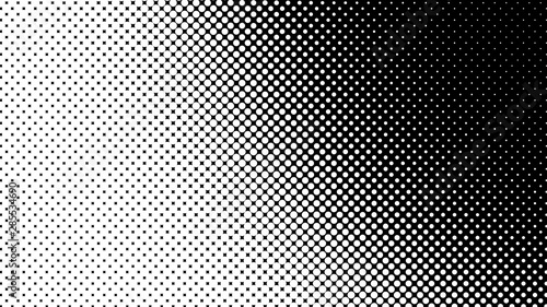 Black white pop art background in retro comic style with halftone dots, vector illustration of backdrop with isolated dots