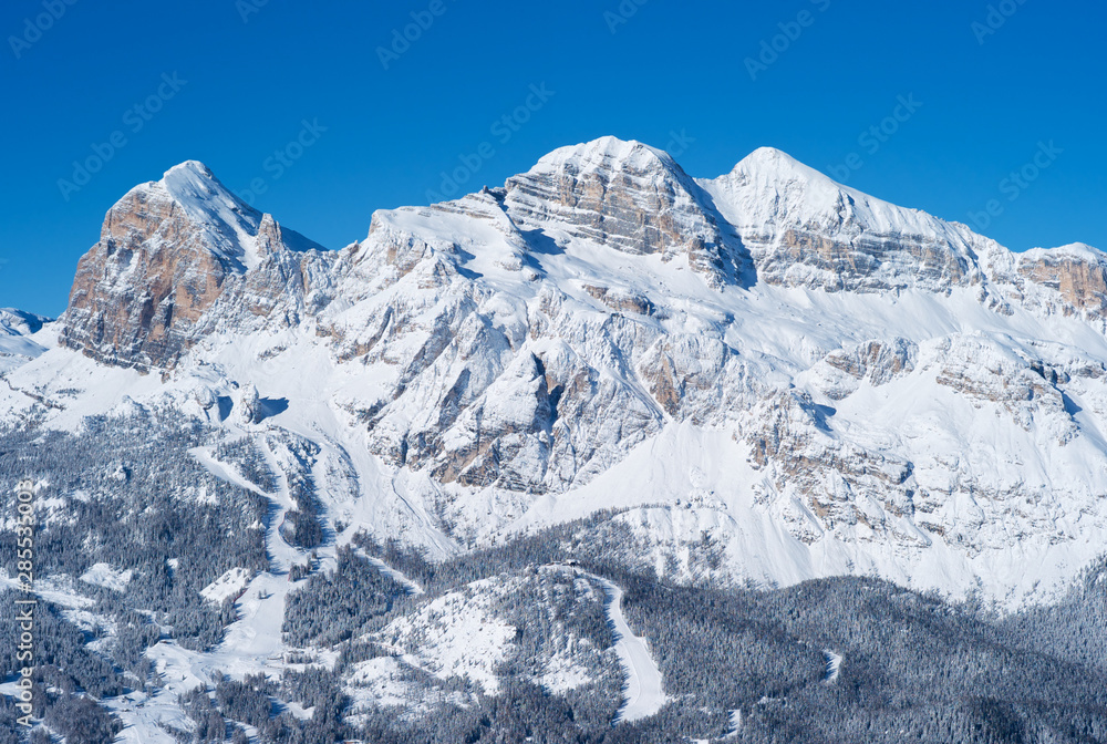 Tofana Peak Mountain Range in Winter, Covered with Snow, in the Italian Dolomites, Famous Skiing Resort Cortina d Ampezzo, Italy
