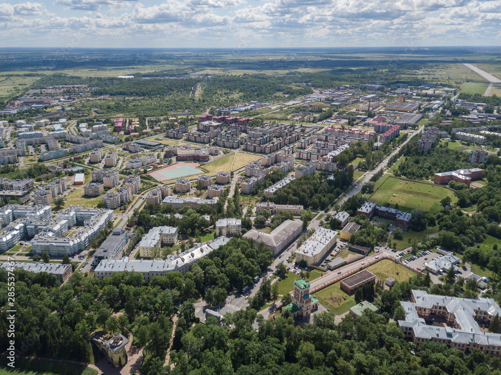 Aerial view over Tsarskoye Selo, Pushkin, Russia Aerial view over Tsarskoye Selo, Pushkin, Russia