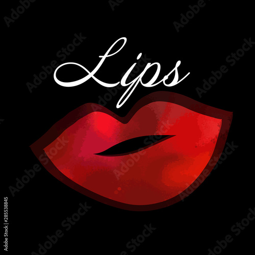 Red lips, sexy woman's kiss with birthmark, flat style, vector illustration. Beauty logo. Element design multi-colored lips