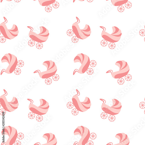 Seamless pattern with pink pram