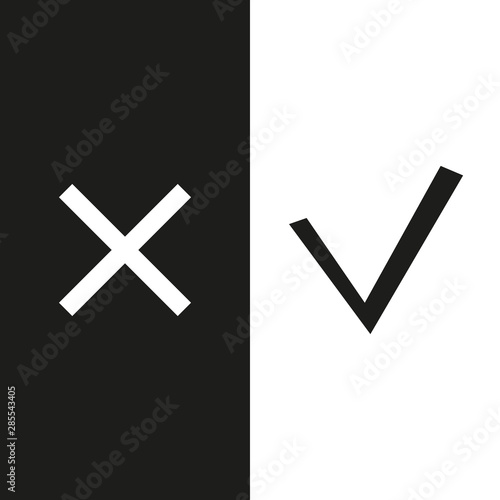 Checkmark check, x or approve deny line art vector icon for apps and websites.