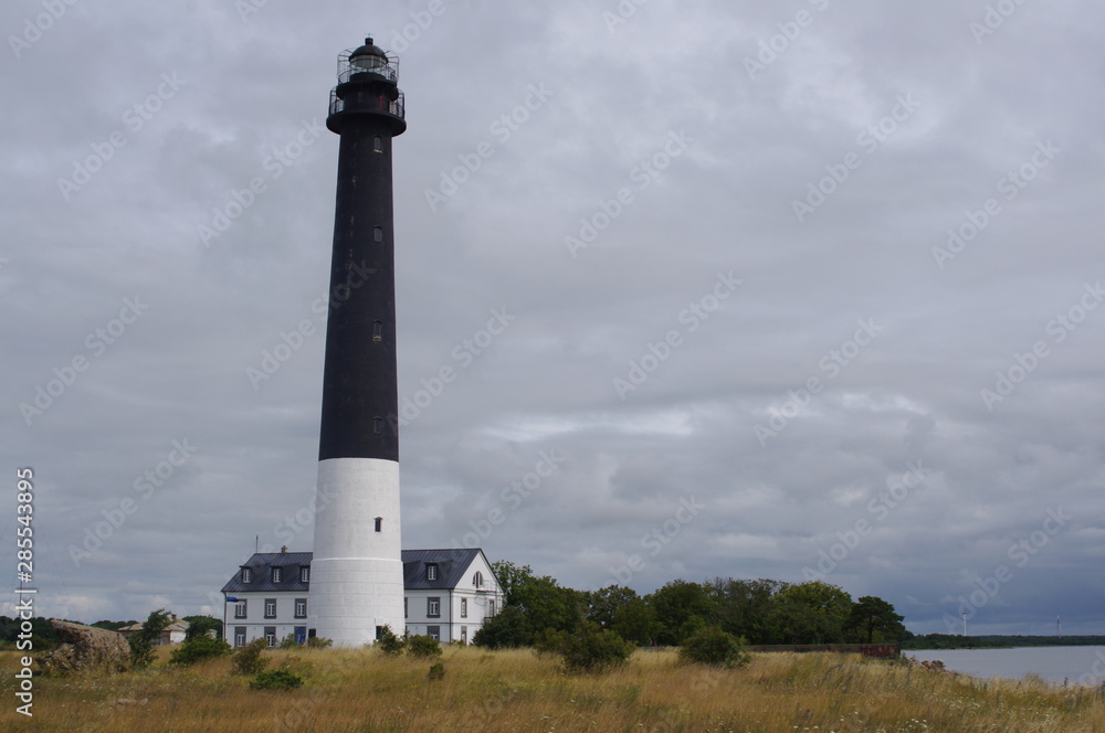 Old lighthouse at coast of Baltic sea on the Saarumaa island