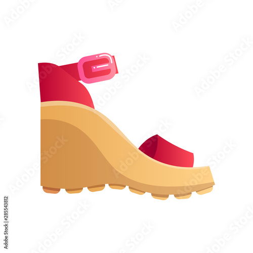 Female wedge shoe. Raster illustration in the flat cartoon style.