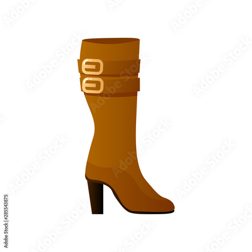 Female long boot. Raster illustration in the flat cartoon style.