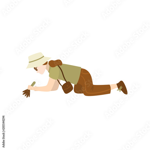 Woman archaeologist. Raster illustration isolated on white background