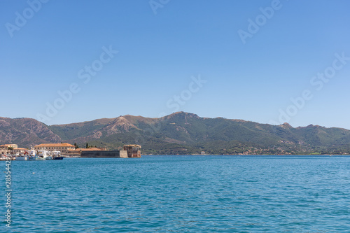 Splendid panoramic view of the crystal blue sea of the island of Elba near the city of Portoferraio