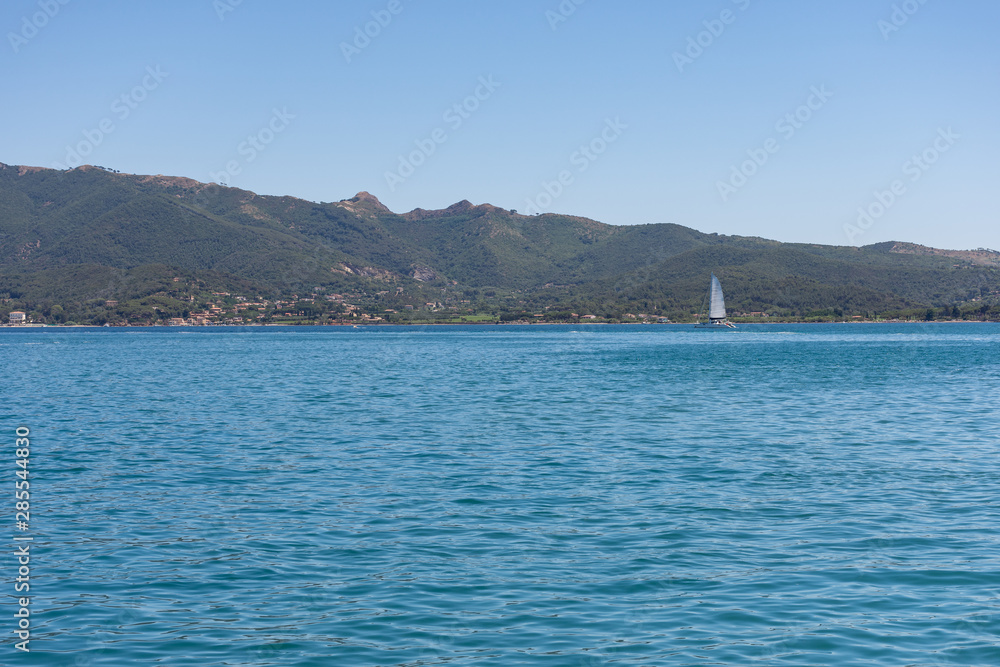 Splendid panoramic view of the crystal blue sea of the island of Elba near the city of Portoferraio