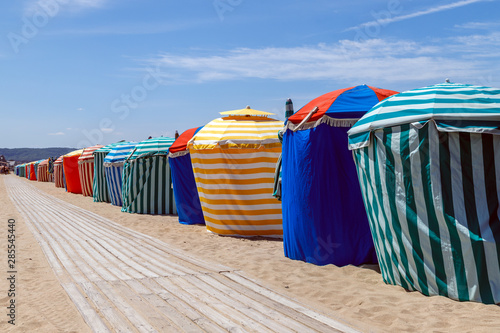 Photos Colourful traditional beach huts on Deauville  Trouville beach, Normandy, Northern France