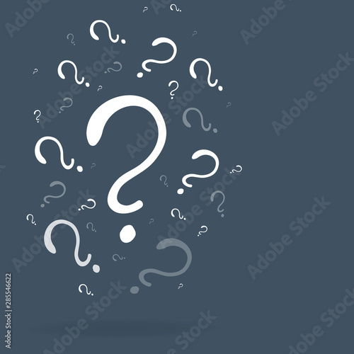 Question signs colorful vector illustration, problem and priority challenge concept. Flat design background for web and print. Ask for help, asking questions, FAQ sign. Question mark stamp.