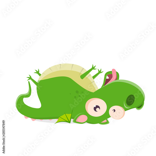 funny cartoon illustration of a dragon lying on its back