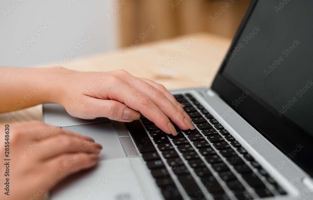 woman laptop computer smartphone mug office supplies technological devices woman laptop computer smartphone mug office supplies technological devices