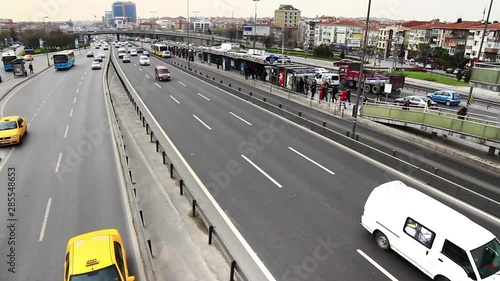 Bus stop at Bakirkoy on March 20, 2013 in Istanbul, Turkey. Metrobus line planed as a solution to transport problem with a daily capacity of 800,000 passengers/day. Autobahn photo