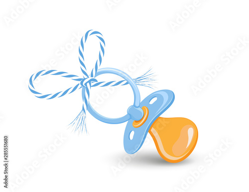 Baby Karte mit Schnuller und Schleife in blau, Vektor Illustration isoliert auf weißem Hintergrund