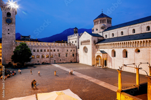 Trento (Italy) - Nightscape of San Vigilio Cathedral, a Roman Catholic cathedral in Trento, northern Italy