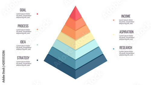 Business infographics. Pyramid chart with 7 steps, options, layers, levels. Vector diagram.