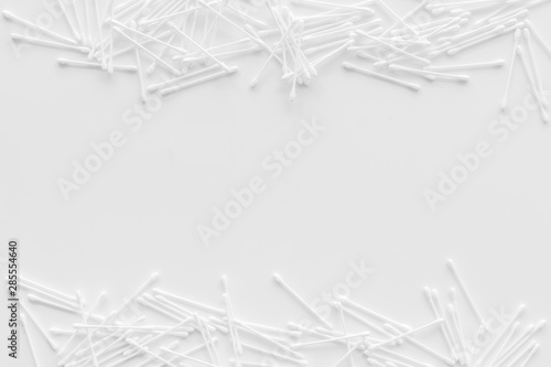 Hygiene cotton swabs for pattern on white background top view mockup