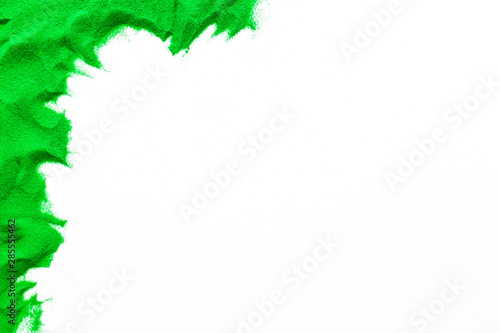 Modern frame for blor with green sand texture on white background top view mockup