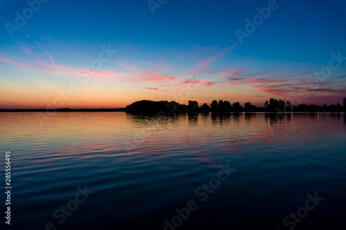 Sunset over "Nove Mlyny" water reservoir, South Moravia, Czech Republic