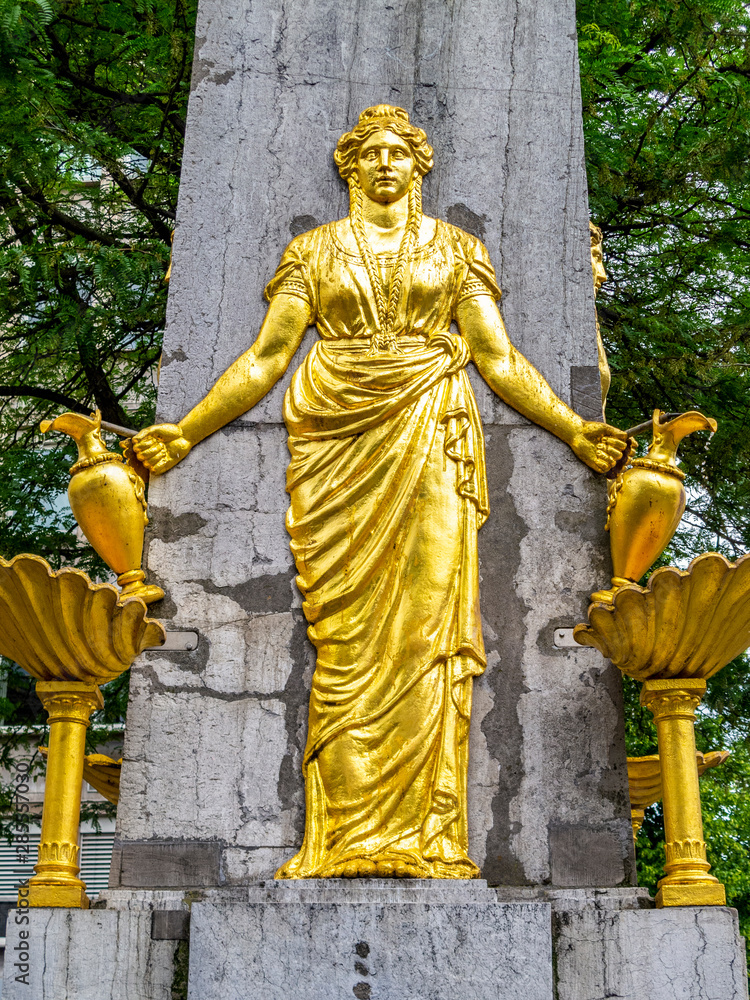 Obraz premium Detail of the fountain Hotmannspief in Aachen, North Rhine-Westphalia Germany from 1830