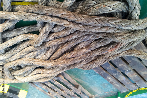 The sea rope on the deck of the ship