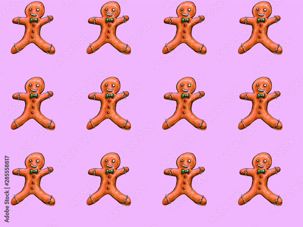 Christmas gingerbread seamless pattern. Ginger cookies on colored background. Watercolor illustration. Cute Xmas background for wallpaper, gift paper, pattern fills, textile, greetings cards Christmas gingerbread seamless pattern. Ginger cookies on colored background. Watercolor illustration. Cute Xmas background for wallpaper, gift paper, pattern fills, textile, greetings cards