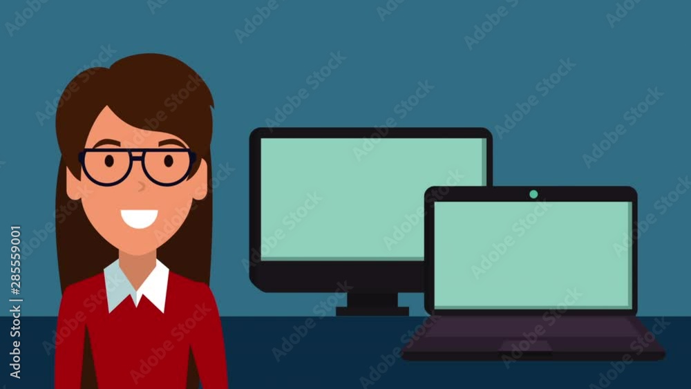 education on line with student girl and desktop animation education on line with student girl and desktop animation