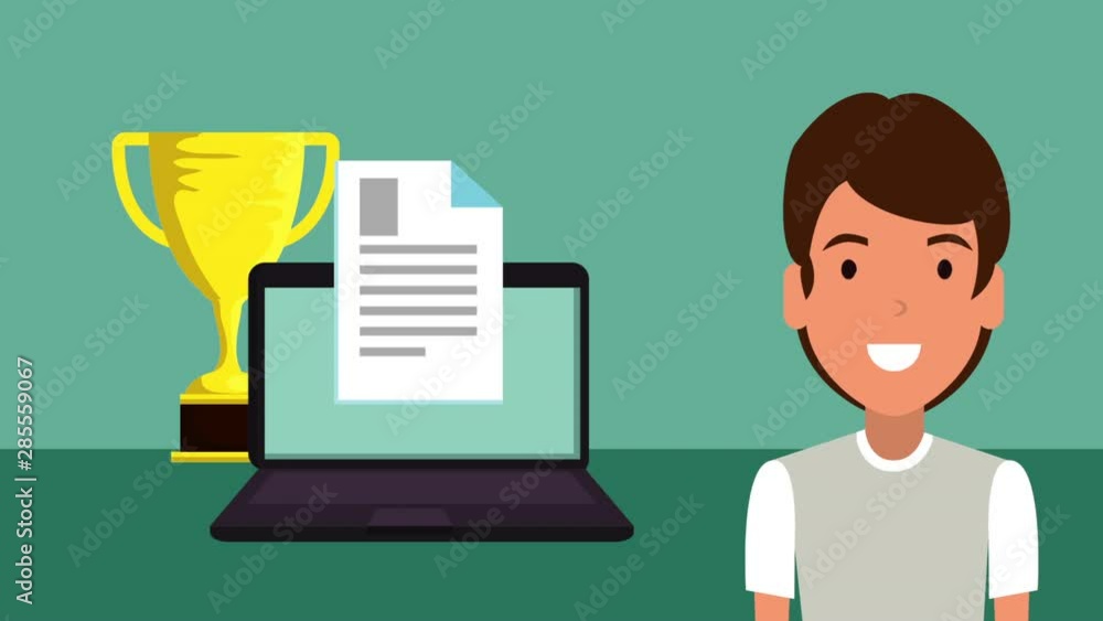 education on line technology with student and laptop animation education on line technology with student and laptop animation