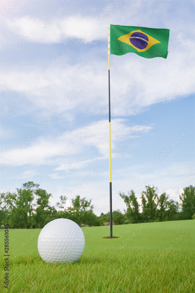 Obraz premium Czech Republic flag on golf course putting green with a ball near the hole
