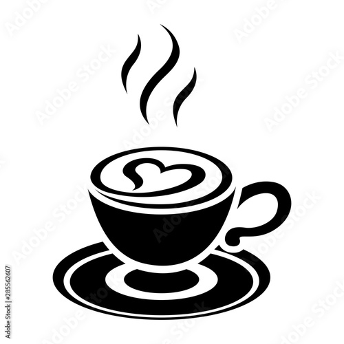 Black Cappuccino Icon with Heart isolated on a White Background Vector Illustration