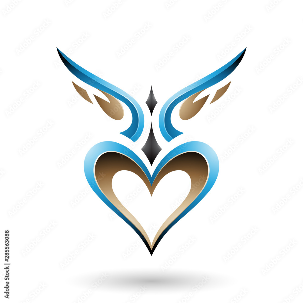 Blue Bird Like Winged Heart with a Shadow Vector Illustration Blue Bird Like Winged Heart with a Shadow Vector Illustration