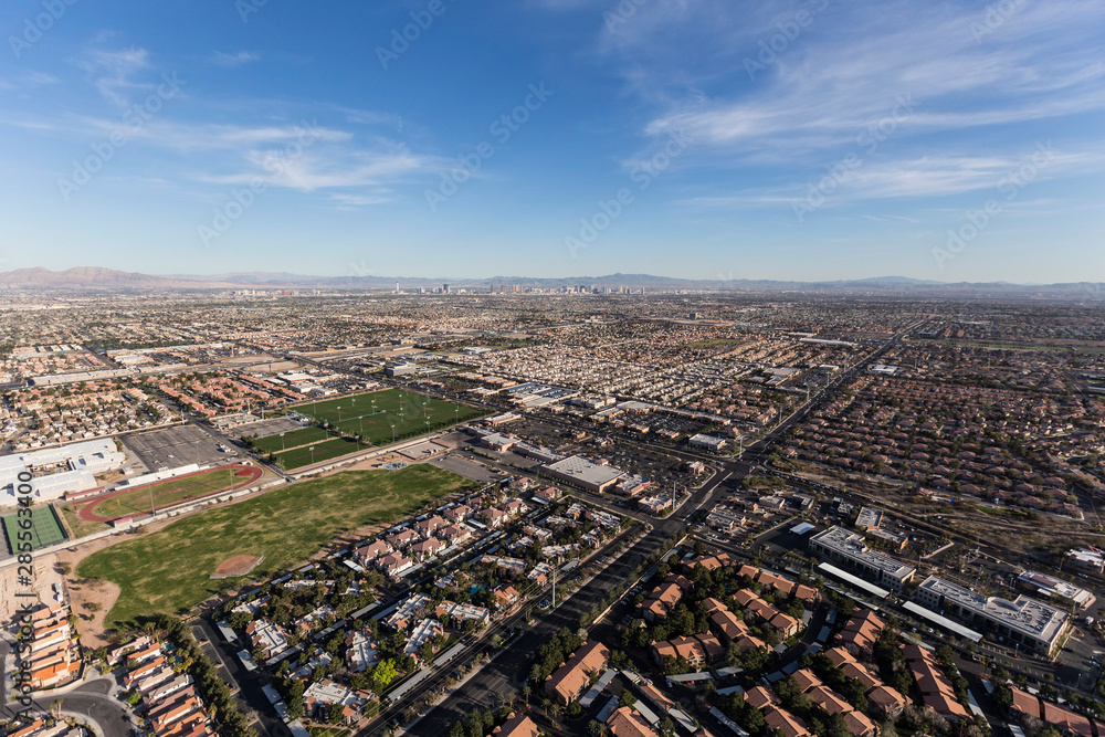Aerial cityscape view of the suburban Summerlin in scenic Las Vegas, Nevada.