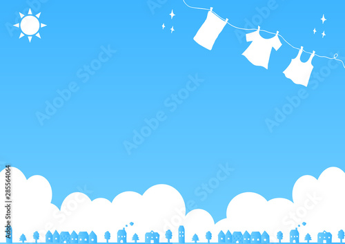 洗濯　青空　町並み