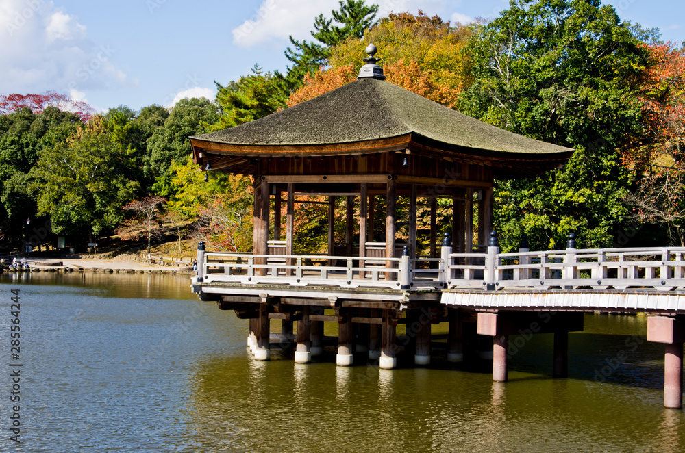 A hall called “Ukimido” is built on the pond in Nara,Japan. A hall called “Ukimido” is built on the pond in Nara,Japan.