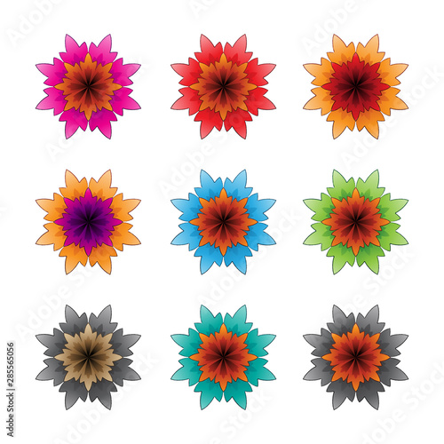 Colorful Flowers with Dark Outlines Vector Illustration © cidepix