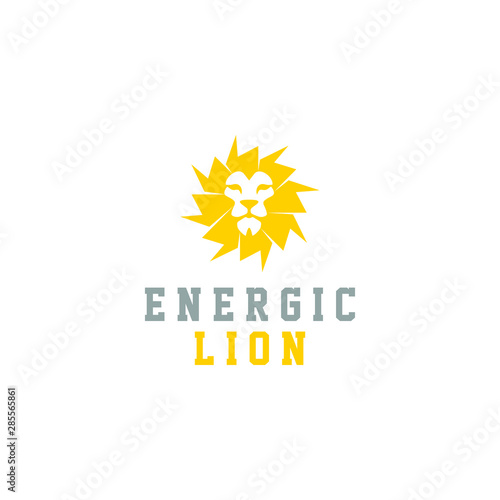 simple circle yellow mane lion head logo design idea