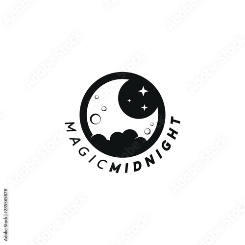 midnight moon logo simple round black emblem badge design idea