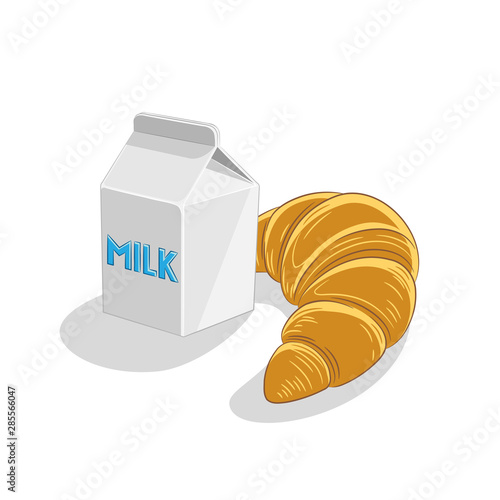 Milk and Croissant Breakfast Vector Illustration
