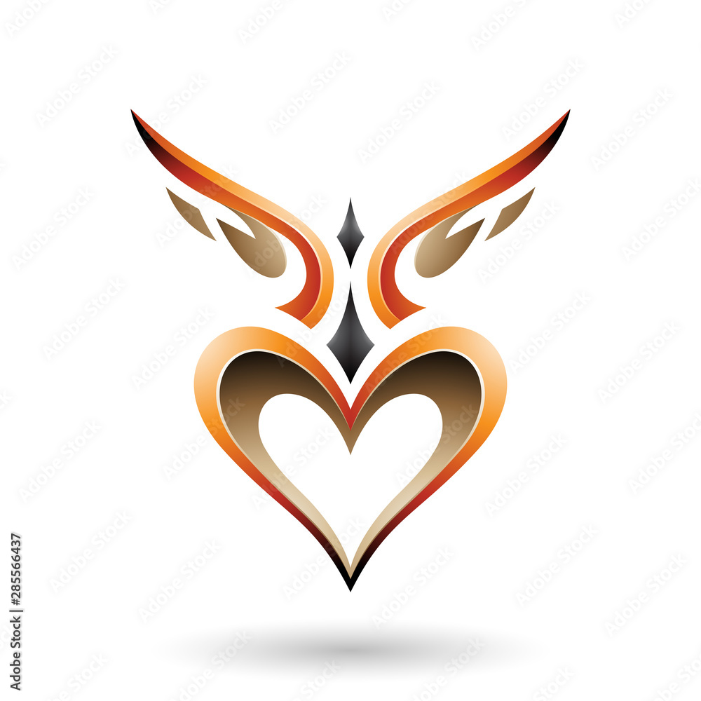 Fototapeta premium Orange Bird Like Winged Heart with a Shadow Vector Illustration