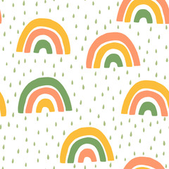 Fototapete Skandinavische Kindermuster Regenbogen und Regen Kindermuster Skandi  © Sini4ka