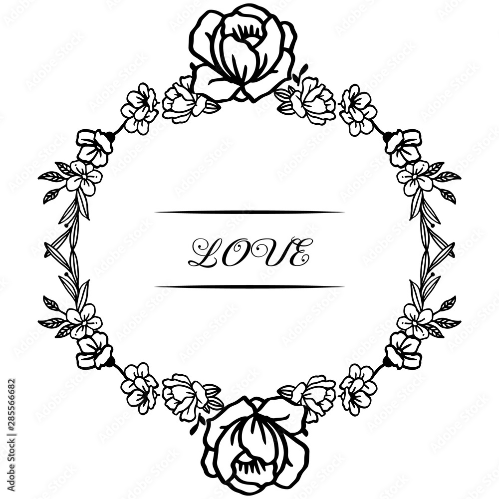 Greeting card of love, abstract white background, with rose wreath frame. Vector