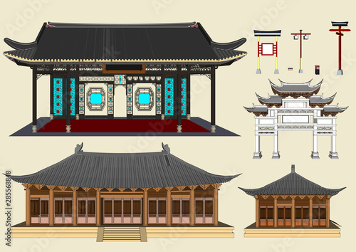 Vector buildings, Chinese style houses and Japanese houses