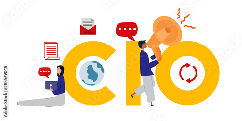 CIO Chief Information Officer title or job position in company organization responsible for information technology.