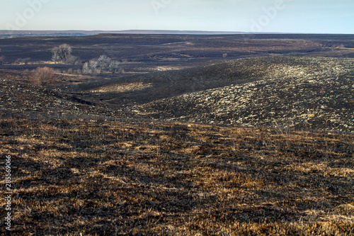 Kansas Flint Hills landscape after grass burning