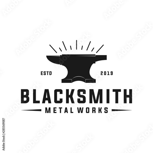 Blacksmith anvil retro hipster logo design. Iron works, metal works retro logo