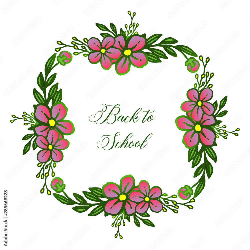 Poster back to school, handwritten calligraphic text, with graphic design element of wreath frame. Vector