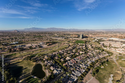 Aerial cityscape view of the suburban Summerlin in scenic Las Vegas, Nevada. photo