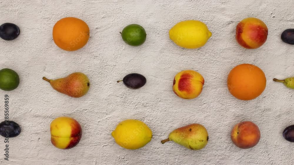 Stop motion animation of moving fresh fruits. Looping stop motion animation Stop motion animation of moving fresh fruits. Looping stop motion animation