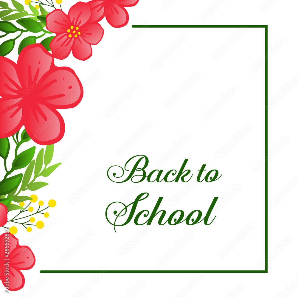 Decoration of invitation card back to school, with ornament green foliage and wreath frame. Vector