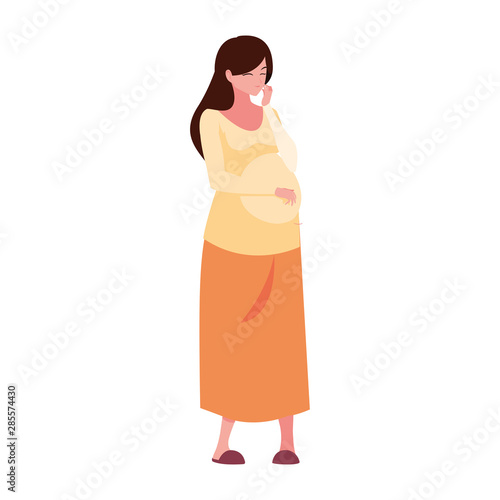pregnant woman touching her belly